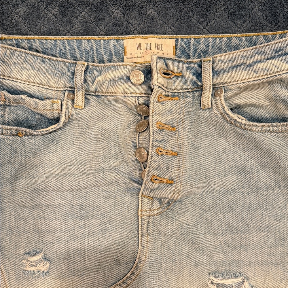 We The Free Light Blue Distressed Mini Skirt - Picture 2 of 7